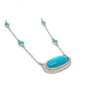 Persian Turquoise Diamond Pendant Necklace 17" 14k WG 13.27 TCW Certified 308488